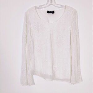 Vintage JMD New York White Beaded Sheer Blouse - Size Large Office Party Evening